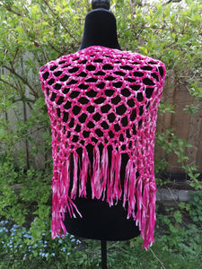 Raspberry Pink, Soft Ribbon Crochet Poncho