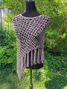 Pink and Grey Diagonal Crochet Poncho, Poncho with fringe, Light Poncho