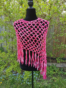 Raspberry Pink, Soft Ribbon Crochet Poncho