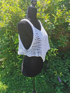 Crocheted CROP Tank Top, White Cover Up