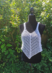Crocheted CROP Tank Top, White Cover Up