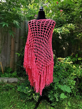 Load image into Gallery viewer, Peach Ribbon Diagonal Crochet Poncho
