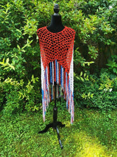 Load image into Gallery viewer, Red, White and Blue, Long Diagonal Crochet Poncho
