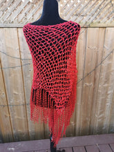 Load image into Gallery viewer, Red Diagonal Crochet Poncho
