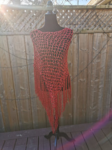 Red Diagonal Crochet Poncho