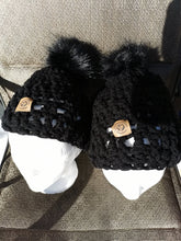 Load image into Gallery viewer, Mommy and Me Chunky Hats with Pompom Set, Adult and Child Hats, Handmade Hat Set
