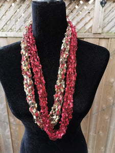 Red and Gold Scarf, Infinity Scarf, Travel Scarf, all season Wrap