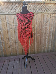 Red Diagonal Crochet Poncho