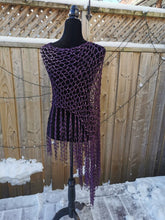 Load image into Gallery viewer, Purple Diagonal Poncho with fringe, Bohemian Cover Up, Bikini Cover
