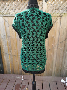 Open Lace Green and Black Crochet Vest