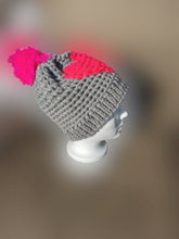 Load image into Gallery viewer, Chunky Hat with Heart, Large Adult Hat, Handmade crochet Heart Hat with Pompom
