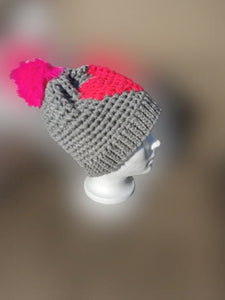 Chunky Hat with Heart, Large Adult Hat, Handmade crochet Heart Hat with Pompom