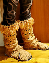 Load image into Gallery viewer, Vintage Boots, Boho Boots with fringe, Coachella Boots, Pixie Boots, Tall Moccasins
