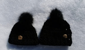 Mommy and Me Chunky Hats with Pompom Set, Adult and Child Hats, Handmade Hat Set