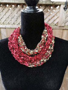 Red and Gold Scarf, Infinity Scarf, Travel Scarf, all season Wrap