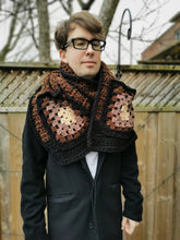 Load image into Gallery viewer, Brown Scarf for Him, Granny Square Scarf, Unisex Scarf, Scarf with Pockets
