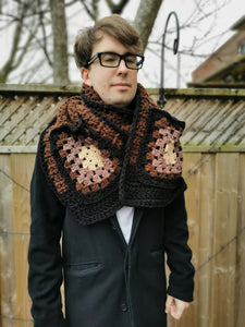 Brown Scarf for Him, Granny Square Scarf, Unisex Scarf, Scarf with Pockets