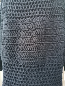 XL crochet Vest, Black Long Vest with fringe, 3XL - 6XL crochet Vest