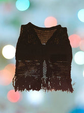 Load image into Gallery viewer, XL crochet Vest, Black Long Vest with fringe, 3XL - 6XL crochet Vest
