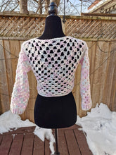 Load image into Gallery viewer, Granny Square Crop Sweater, Crochet Crop Sweater, Cropped Granny Square Cardigan
