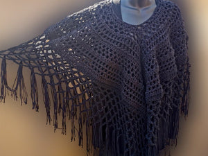 Black Poncho, PLUS Sized Crochet Poncho, Crochet Boho Top