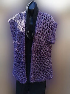 Purple Vest, Hygge Vest, Purple and Grey soft Mid Length Vest Jacket