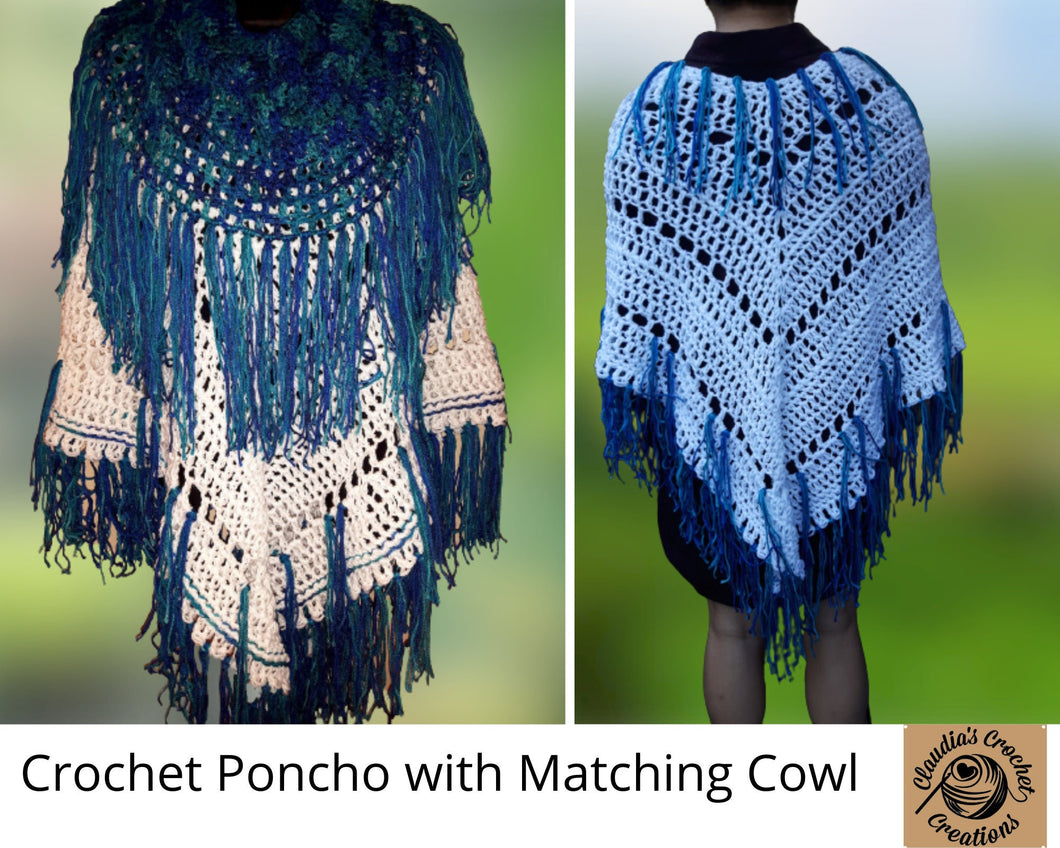 Crochet Poncho with Matching Cowl , Poncho Set