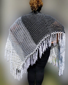 Long Asymmetrical Textured Grey Crochet Poncho, Plus Size Poncho
