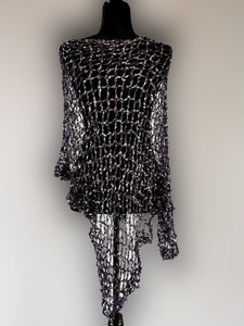 Grey & Black Crochet Poncho - Diagonal Poncho
