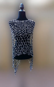 Grey & Black Crochet Poncho - Diagonal Poncho