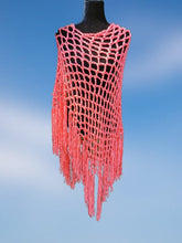 Load image into Gallery viewer, Peach Ribbon Diagonal Crochet Poncho
