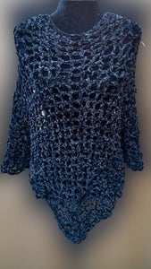 VELVET Crochet PONCHO, Blue or Black