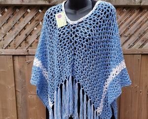 Azul V-Mesh Crochet Poncho