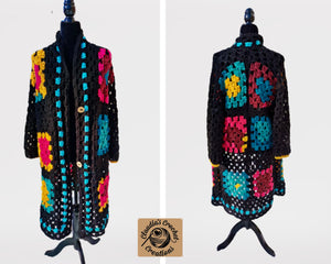 Long Crochet Coat, Granny Square Cardigan, Long Granny Square Jacket, Long Cardigan, Long Crochet Top