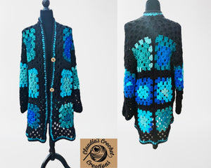 Long Crochet Coat, Granny Square Jacket, Long Granny Cardigan, Crochet Cardigan
