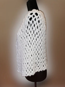 White Cape, Crochet White and Silver Poncho, Crochet Shawl
