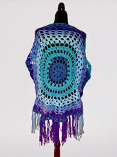 Load image into Gallery viewer, BLUE Mandela Circle Top, Crochet Vest, Crochet Cardigan
