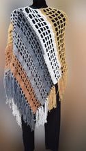 Load image into Gallery viewer, Long Tiramisu Diagonal Crochet Poncho, Poncho in Browns &amp; Beige , Plus Sized Poncho - 1XL - 5XL
